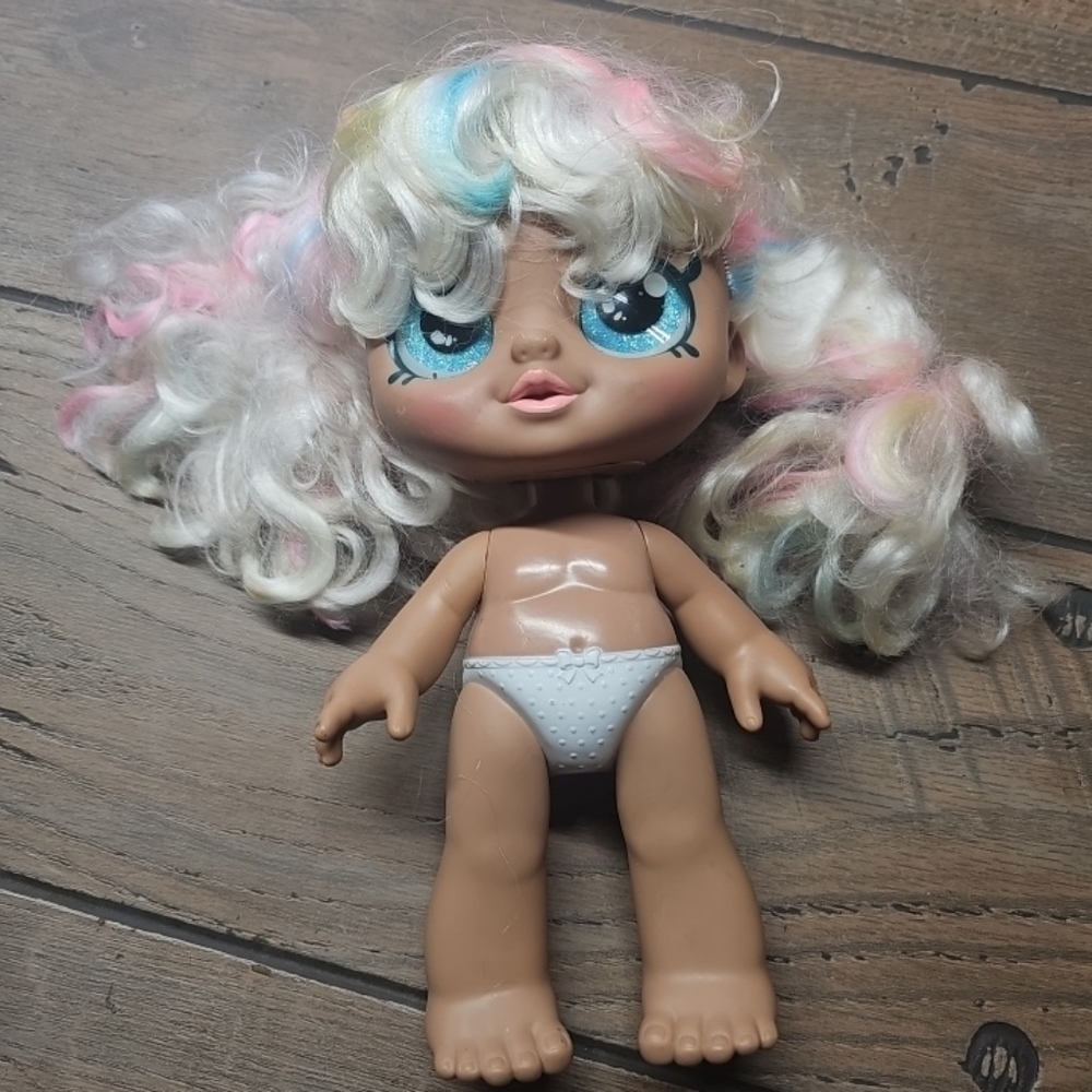Moose baby toddler white rainbow hair.